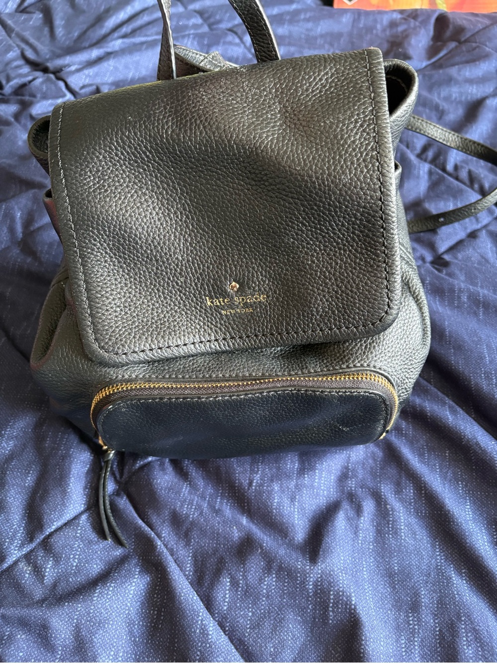 kate spade black pebbled leather mini backpack with gold logo - Picture 2 of 10